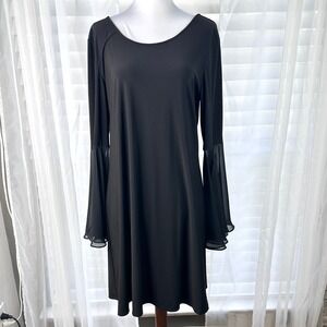 MSK Bell Sleeve Dress Women Large Black Excellent Strappy Cage Back Chiffon Trim